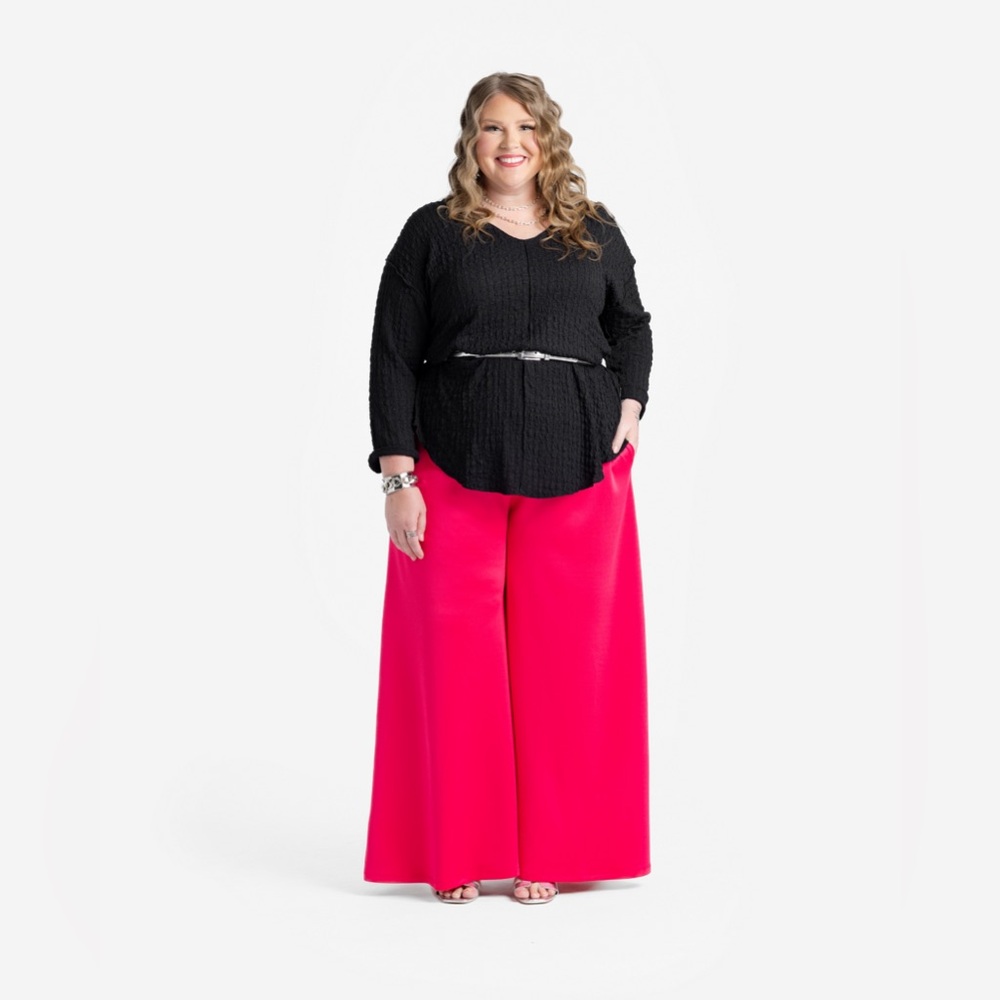 LulaRoe ladies NWT Carissa Wide Leg Trouser. Size 3XL. Pink with black waistband - Picture 9 of 9